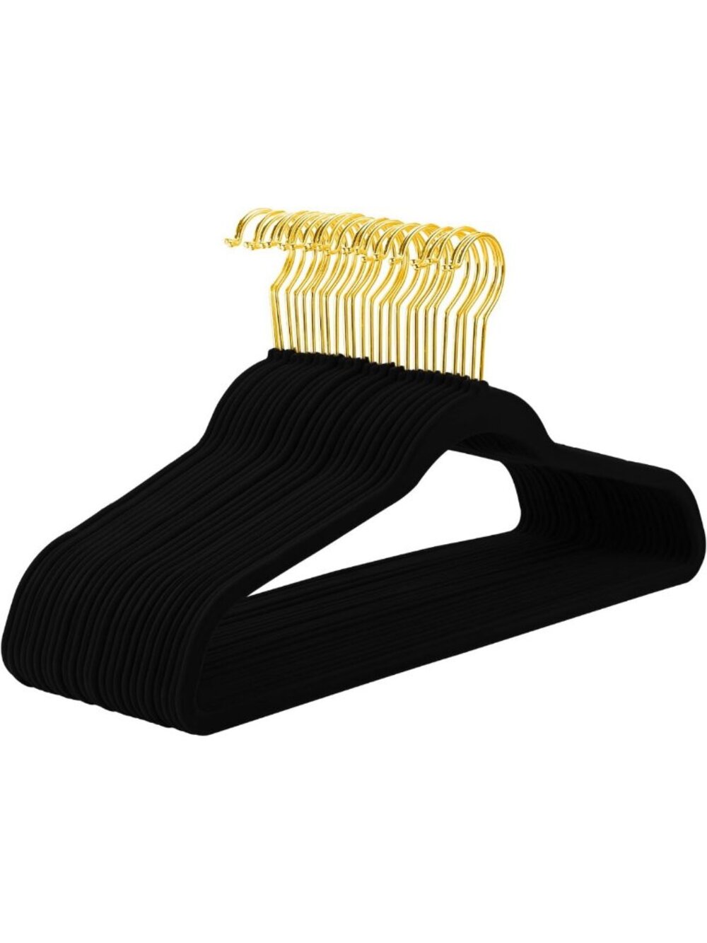 Premium Black Velvet Hangers with Gold Finish, Non-Slip, Heavy Duty, Space